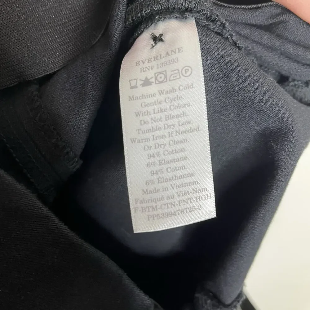 Everlane High Rise Cotton Pants Black Womens 4 Side Zipper Tapered Minimalist
